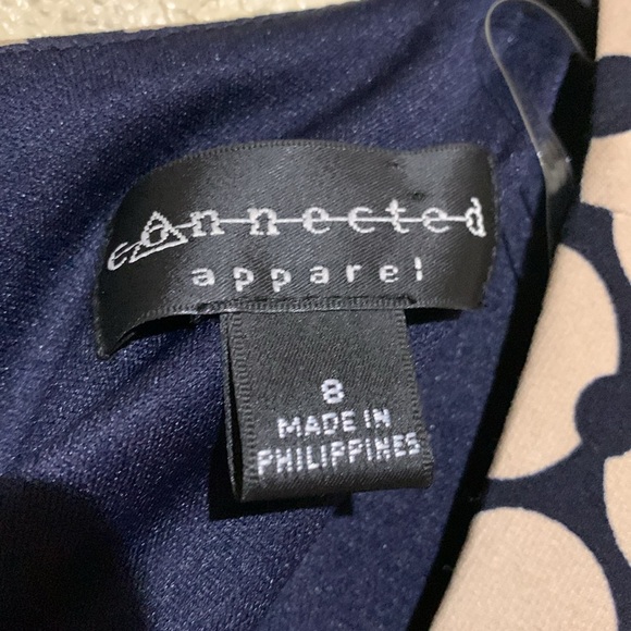 Connected Apparel Dress 8 Stretchy Tan Black Navy Pull Over Ruched Dots - Picture 6 of 16